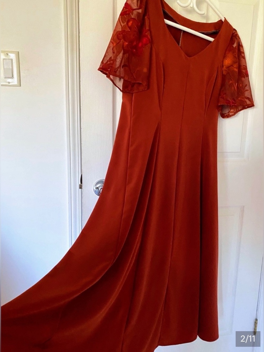 Unique Handmade Rust Midi Dress – One-of-a-Kind Princess Cut